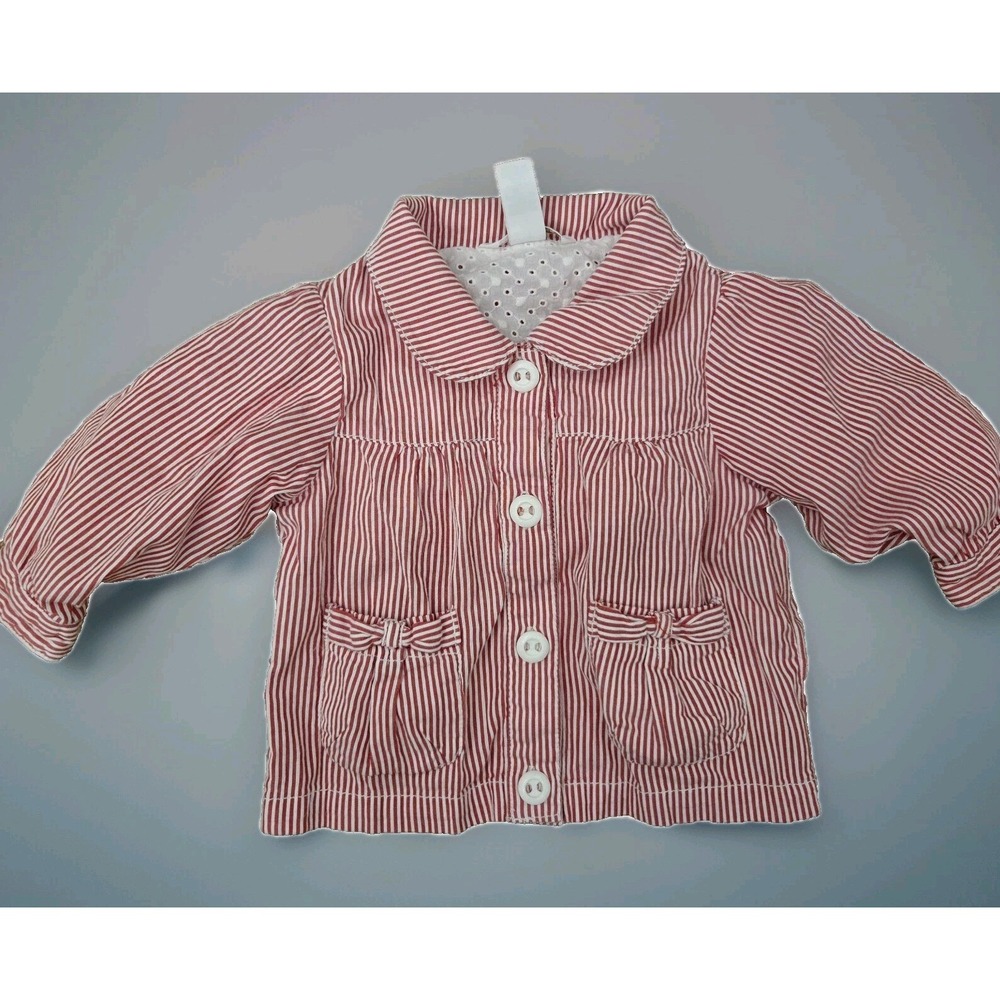 H&M Baby Girl Jacket – Red & White Striped, Size 6-9 Months Preppy Classic City